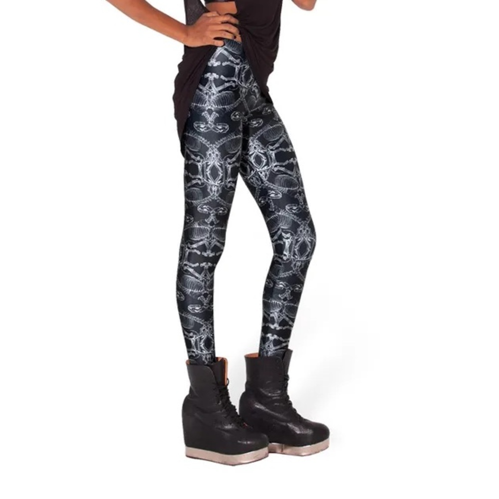 BlackMilk dead cat leggings goth spooky Halloween skeleton XS nylon